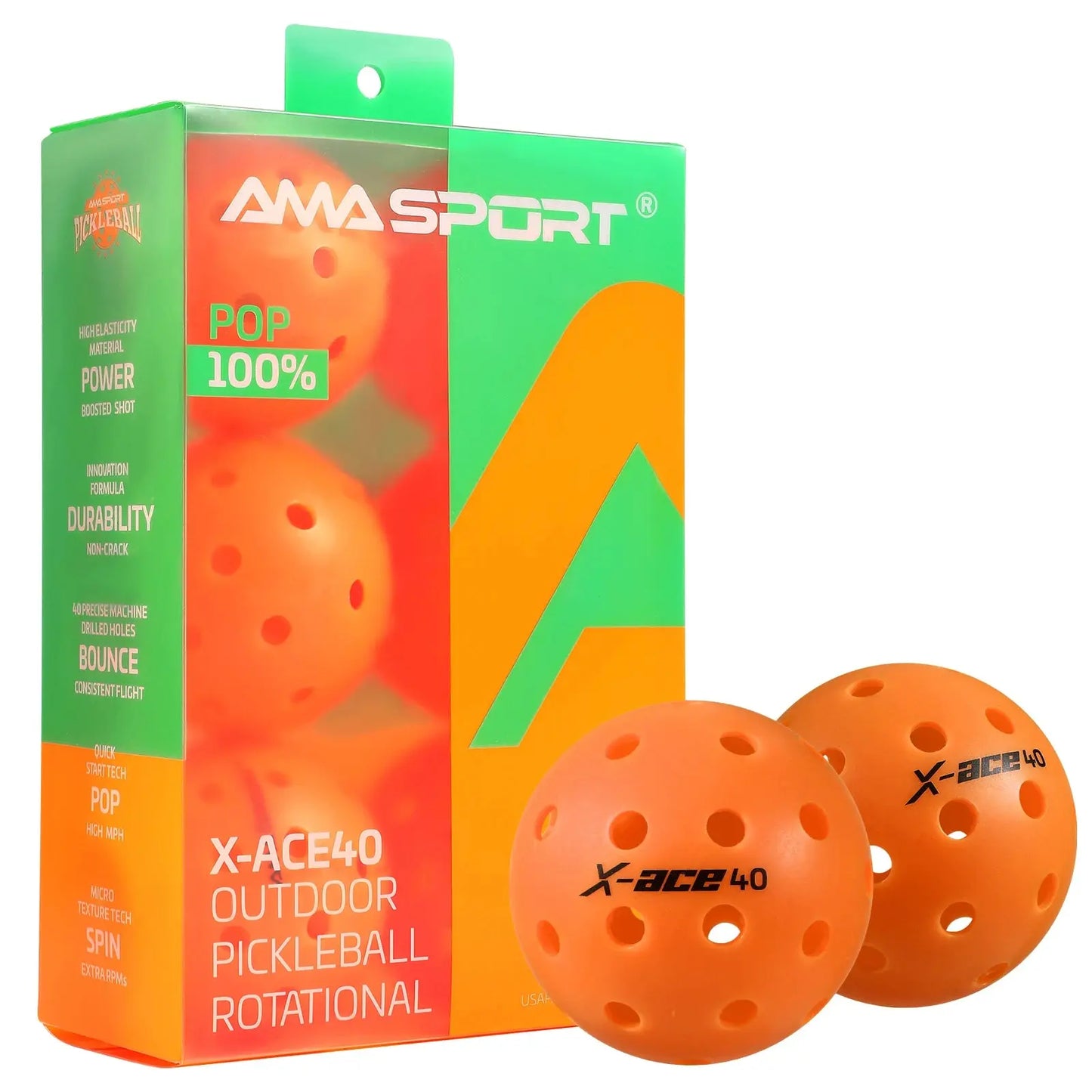 AMA Sport X-ACE - Balles Pickleball - 3 couleurs