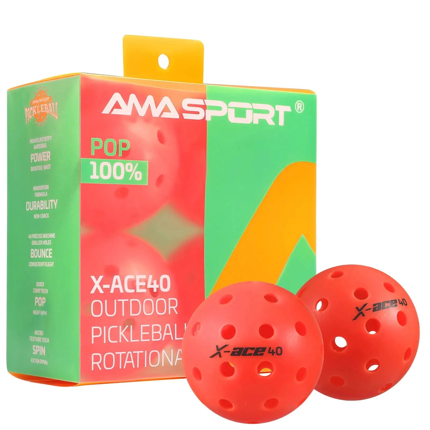 AMA Sport X-ACE - Balles Pickleball - 3 couleurs
