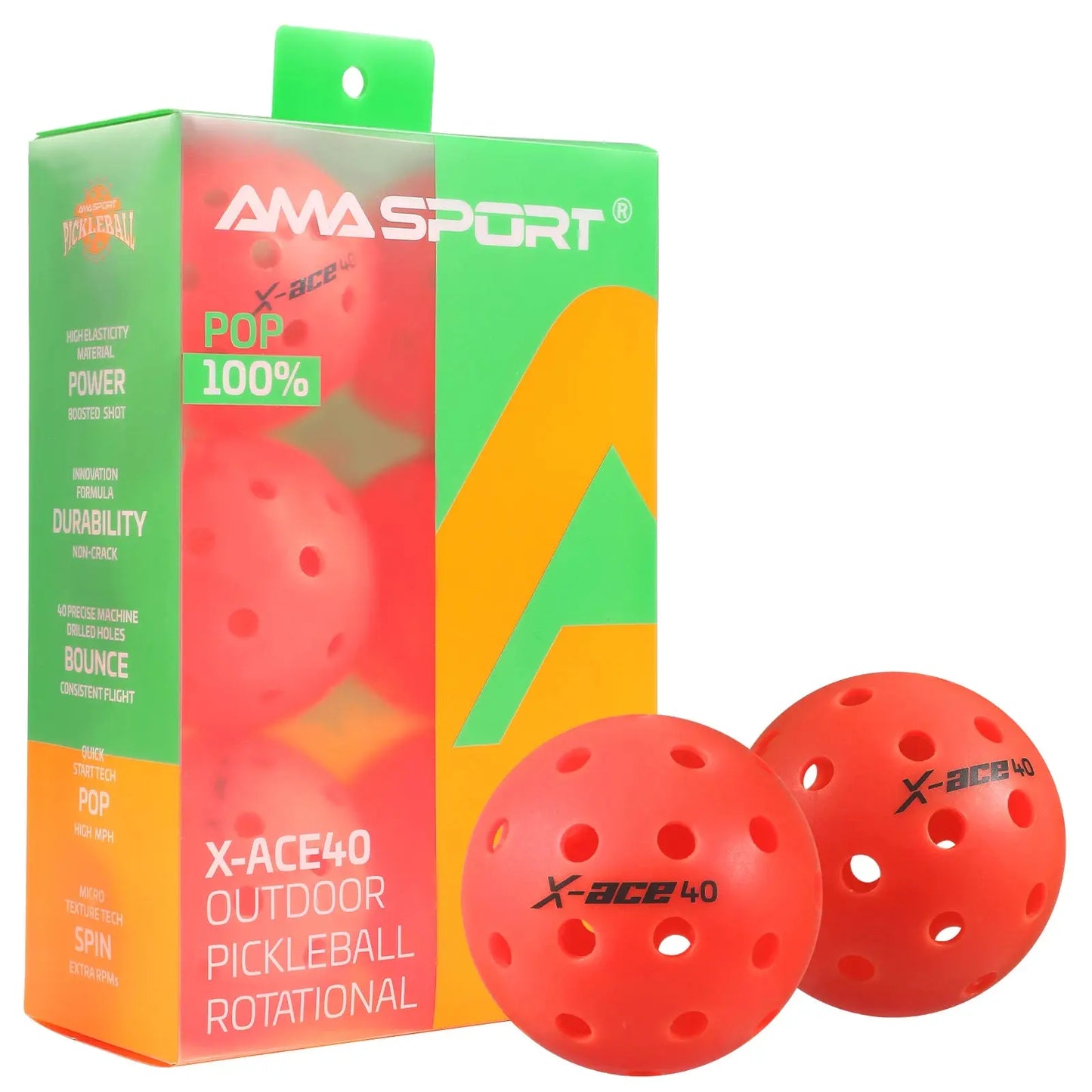 AMA Sport X-ACE - Balles Pickleball - 3 couleurs