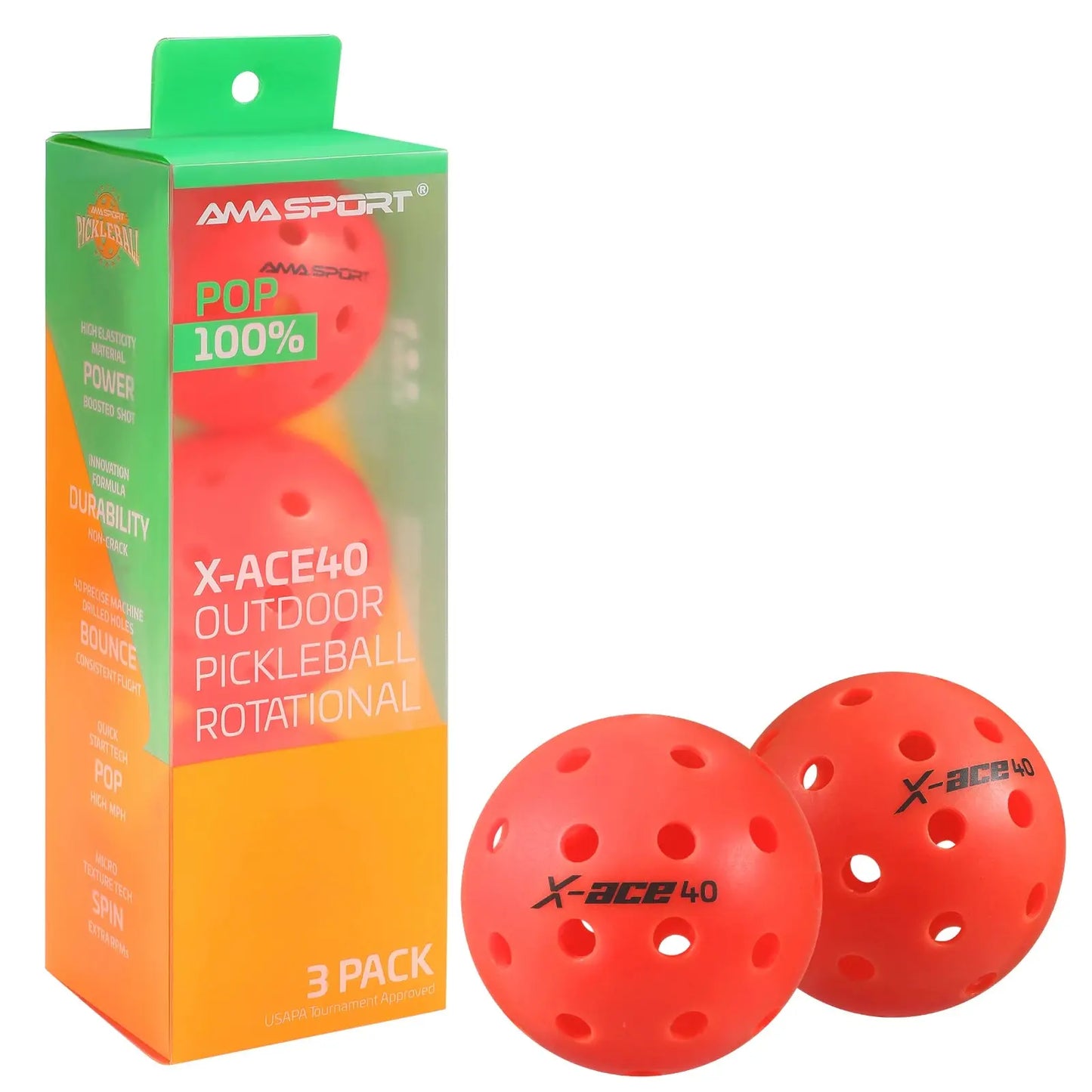 AMA Sport X-ACE - Balles Pickleball - 3 couleurs