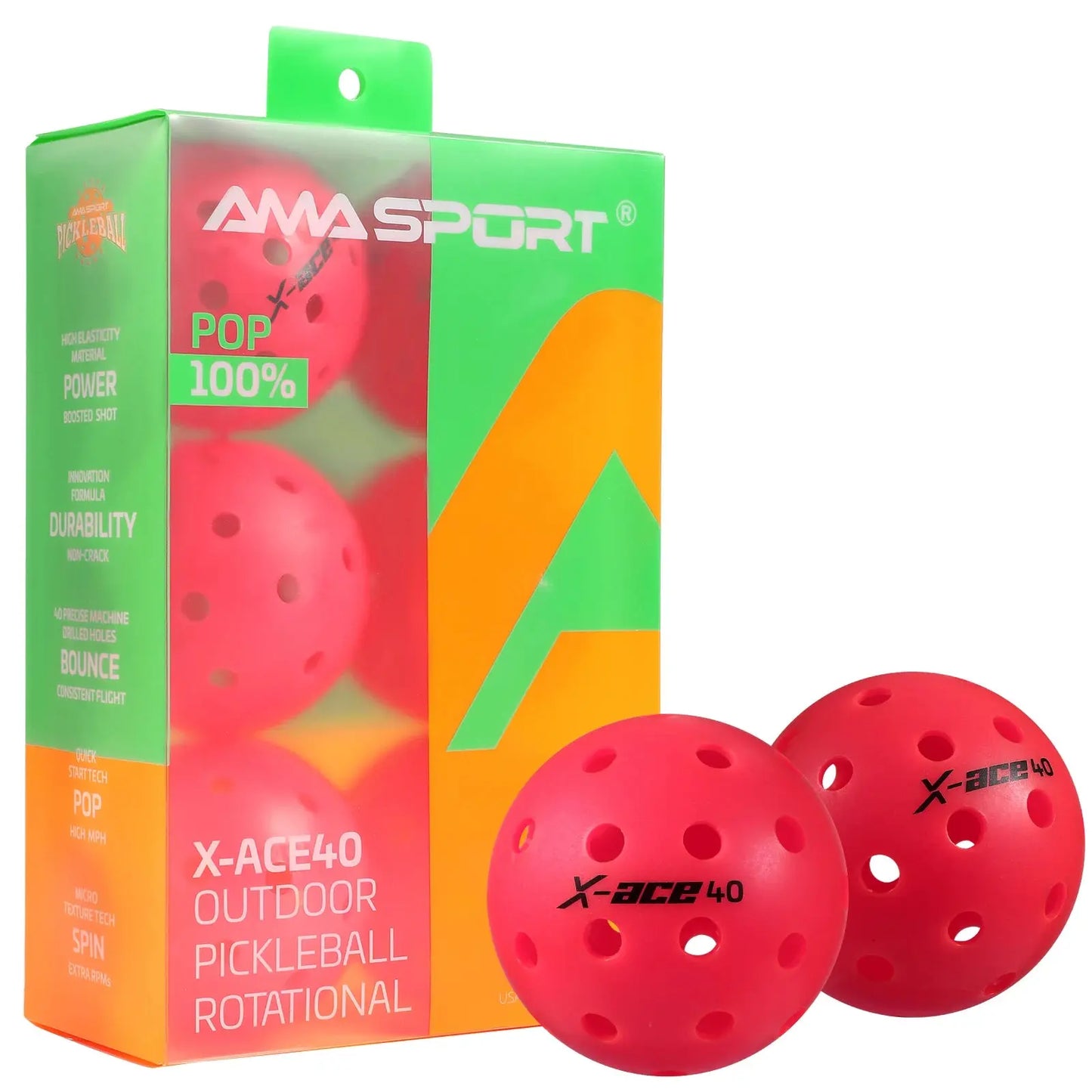 AMA Sport X-ACE - Balles Pickleball - 3 couleurs