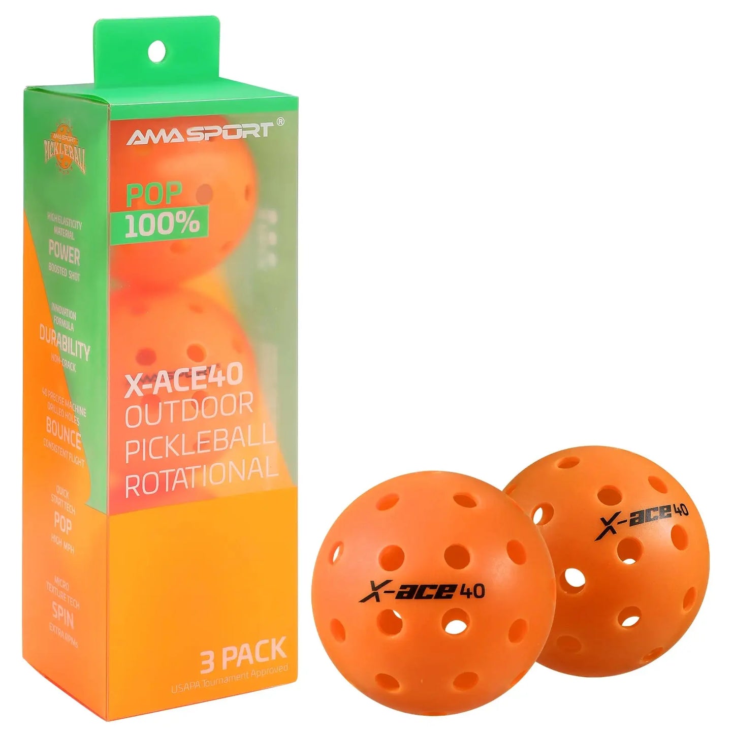 AMA Sport X-ACE - Balles Pickleball - 3 couleurs