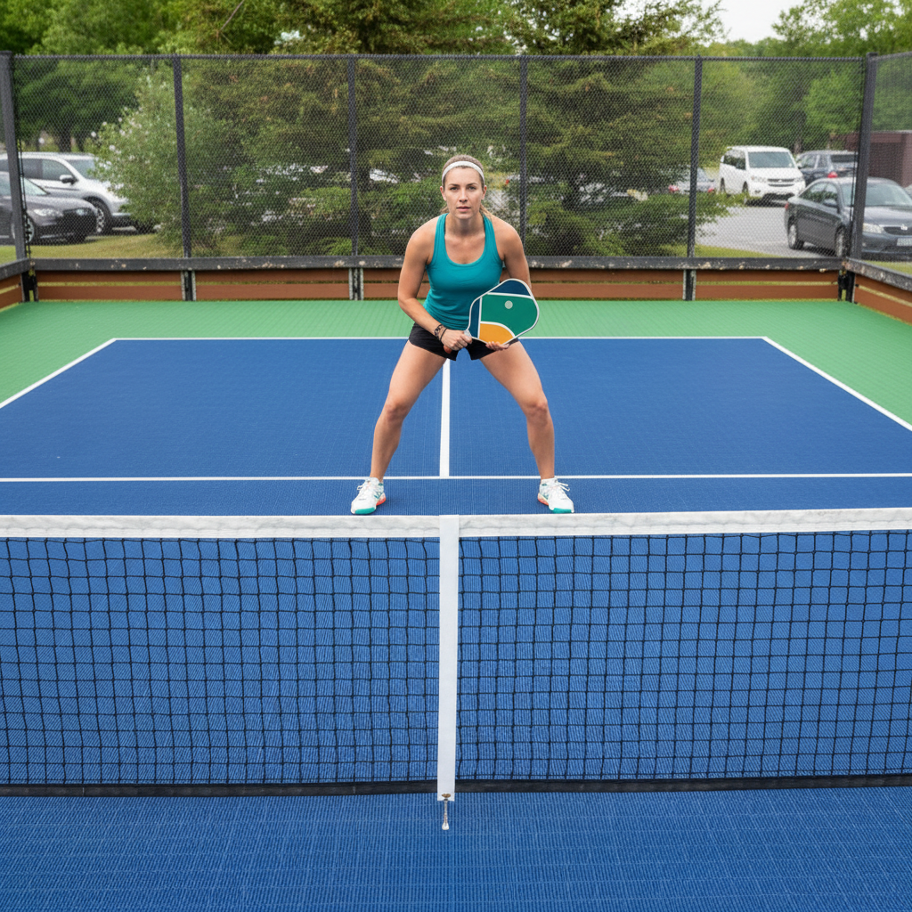 Joueuse femme avec filet devant