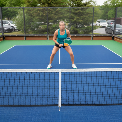 Joueuse femme avec filet devant